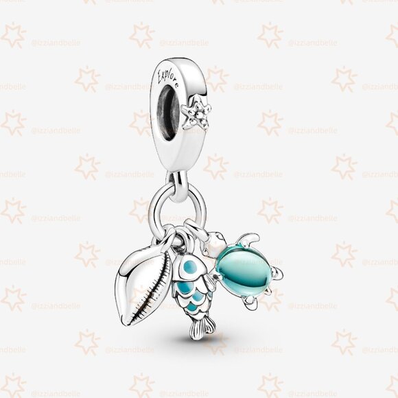 Pandora Fish, Sea Turtle & Conch Triple Dangle Charm - Picture 1 of 6
